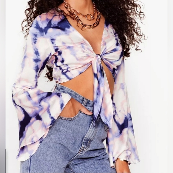 Nasty Gal Flare to Join Us Tie Dye Cropped Blouse - Picture 1 of 6
